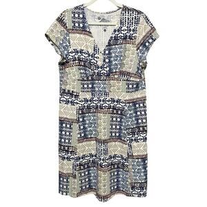 Sahalie A-line Dress Size XL Multi Print Cotton Modal Knit Cap Sleeve Above Knee